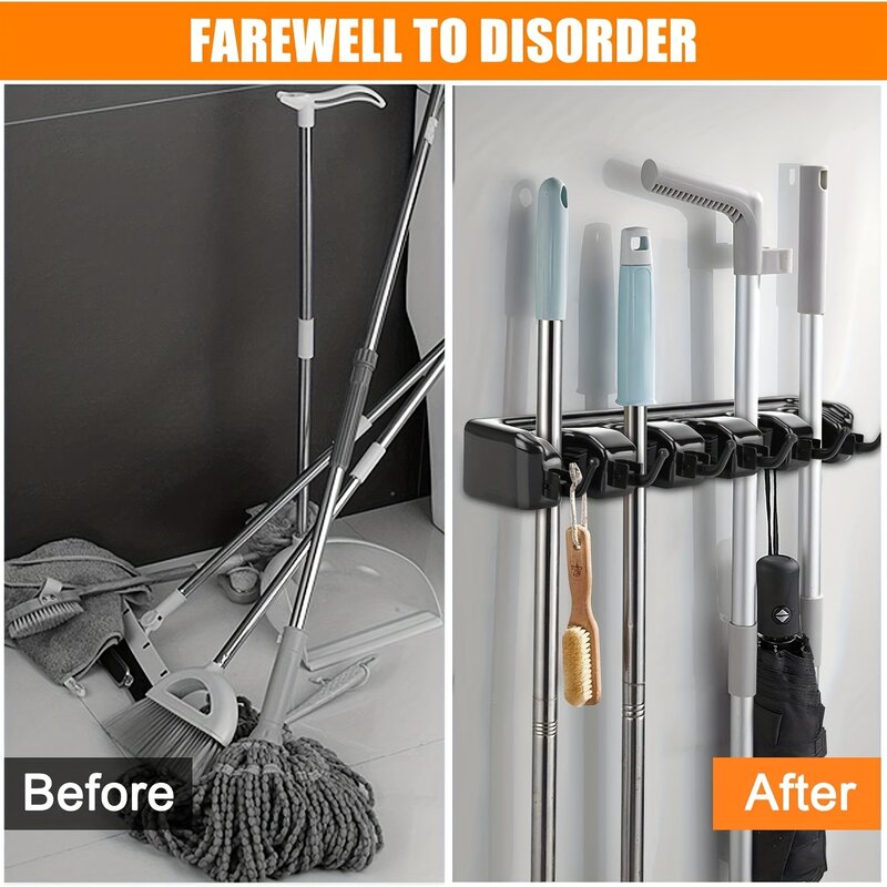 1pc Mop And Broom Holder Wall Mount, Heavy Duty Broom Garden Tool Organizer, Mop Hanger Home Cleaning Supplies Organizations Sto