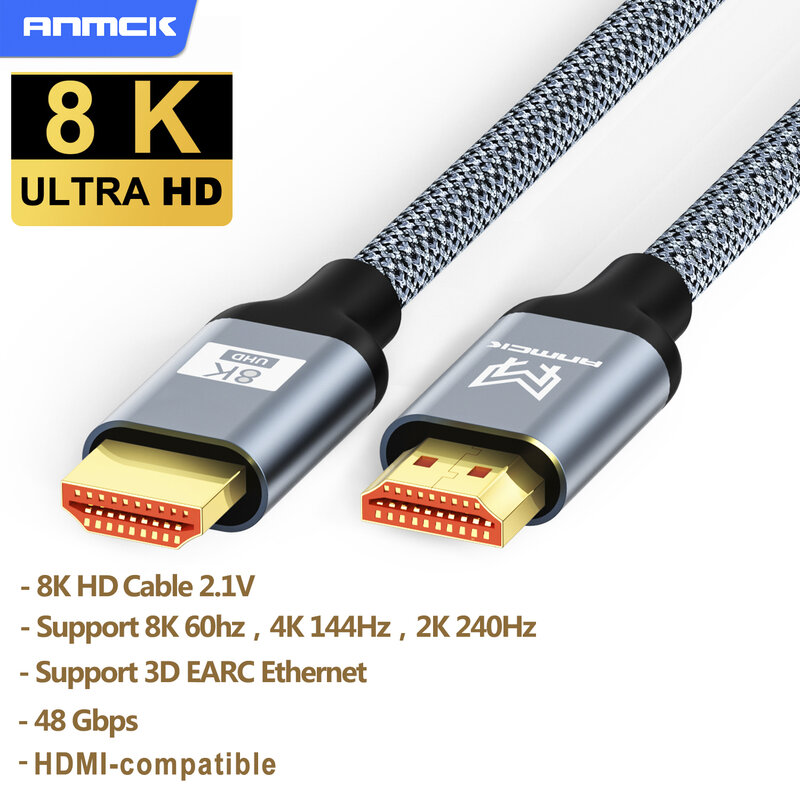 Anmck 8K HDMI-compatible Cable 2.1V Ultra HD Video Audio Wire For TV Box PS4 PS5 Projector Laptops Digital Cord Cables 4K