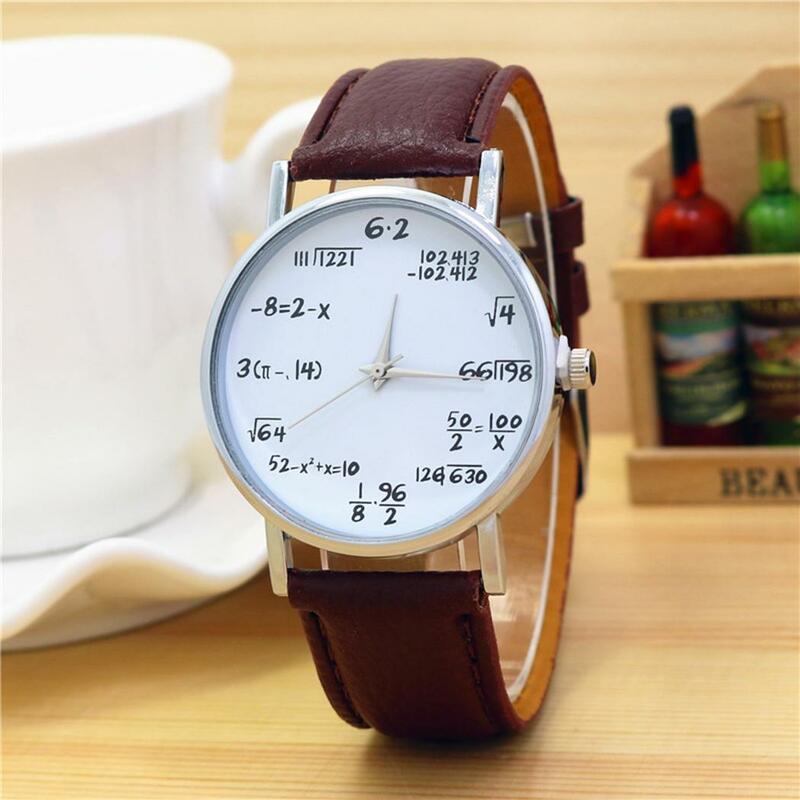 Venda quente moda design fórmula matemática relógio feminino branco relógios pulseira de couro quartzo relógios de pulso senhoras montre femme
