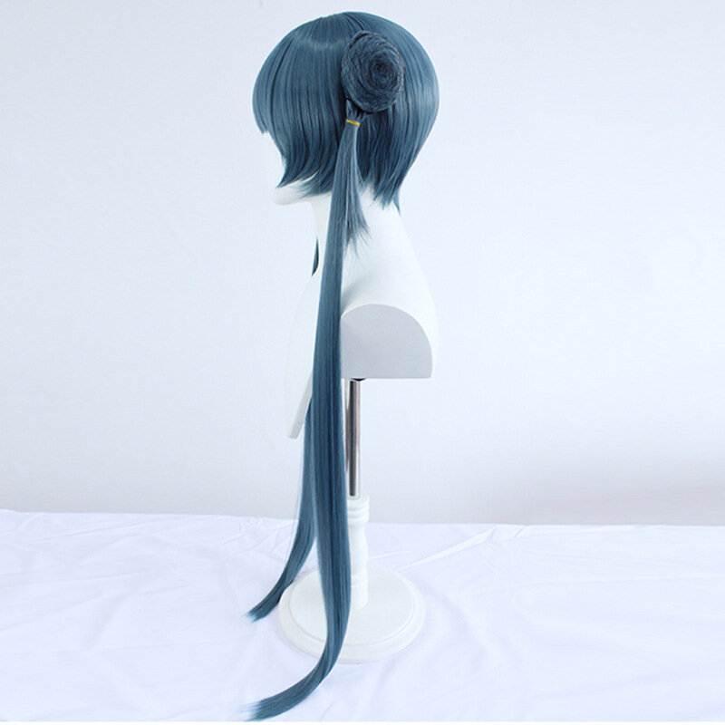 Wig biru Grayish Anime Jepang Cosplay Periwig Wig Ponytail ganda kostum Halloween properti hiasan kepala kinerja simulasi rambut