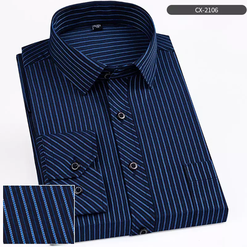 Mens Striped Plaid Oxford Long Sleeve Shirt Spinning Casual Comfortable Breathable Collar Button Design Slim Male Business Dress