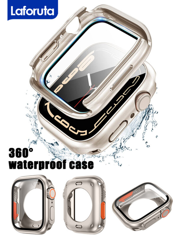 Waterproof Case For Apple Watch 45mm 41mm 40mm 44mm Protector Film 360 Full Glass Upgrade to Ultra 49mm for iWatch Series 9 8 7