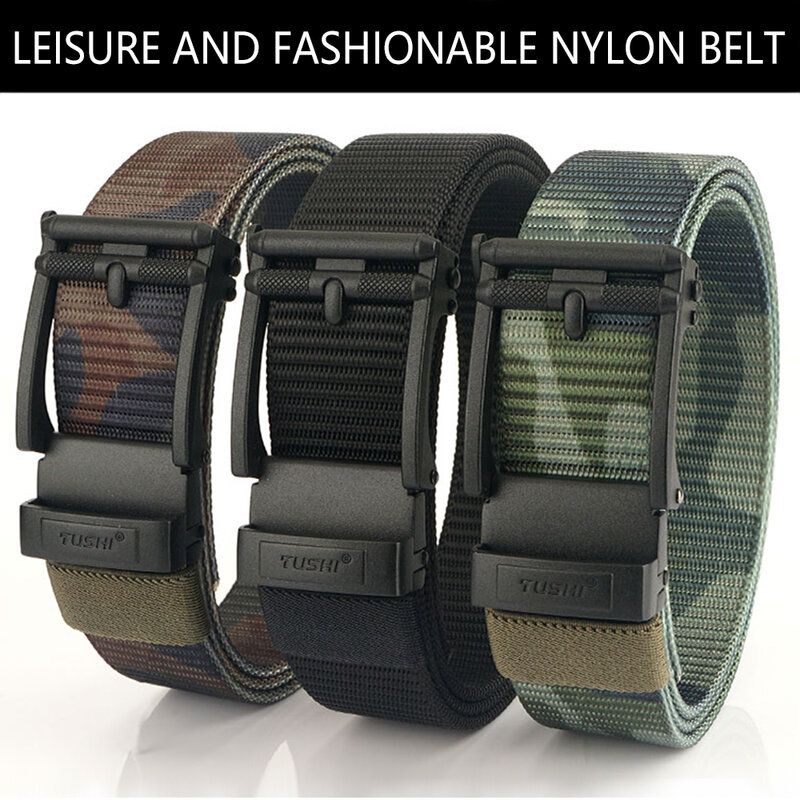 XUHU New Trend Men's Automatic Buckle Canvas Belt Outdoor Casual Nylon Knit Trousers Belt Sport Tactical Male Belts