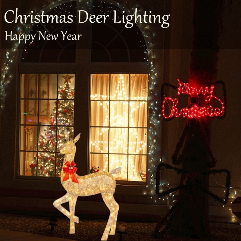 50JC Light-Up Reindeer Holiday Decoration LED ไฟคริสต์มาสกวางประดับกลางแจ้ง
