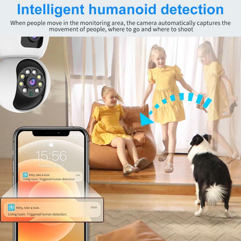 WiFi Security Camera Home Monitoring Cameras Night Vision Dual Lens Camera With Motion Detection Two-Way Audio For Home Security