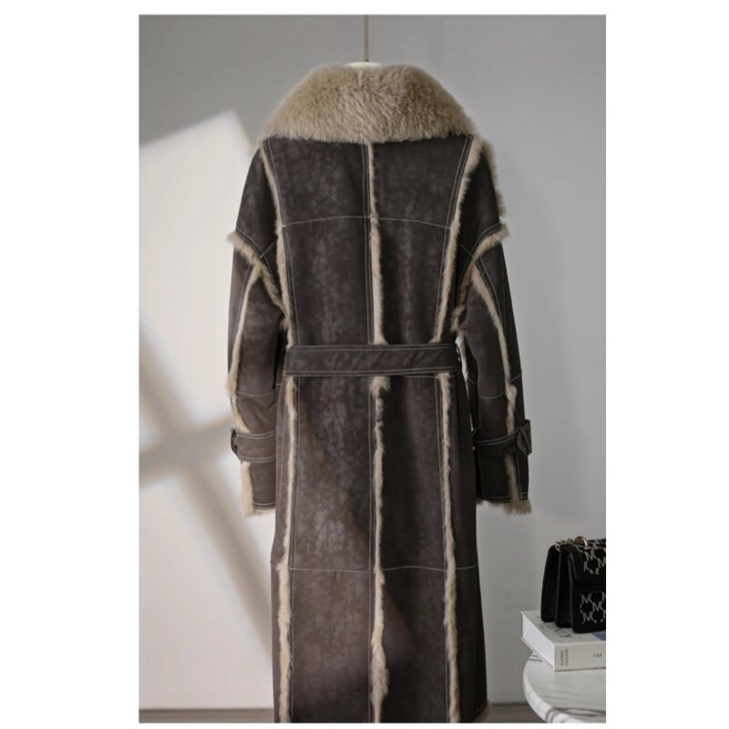 Manteau en fourrure de lapin véritable pour femme, longueur moyenne, col en fourrure de renard, veste jeune femme, hiver, JT429