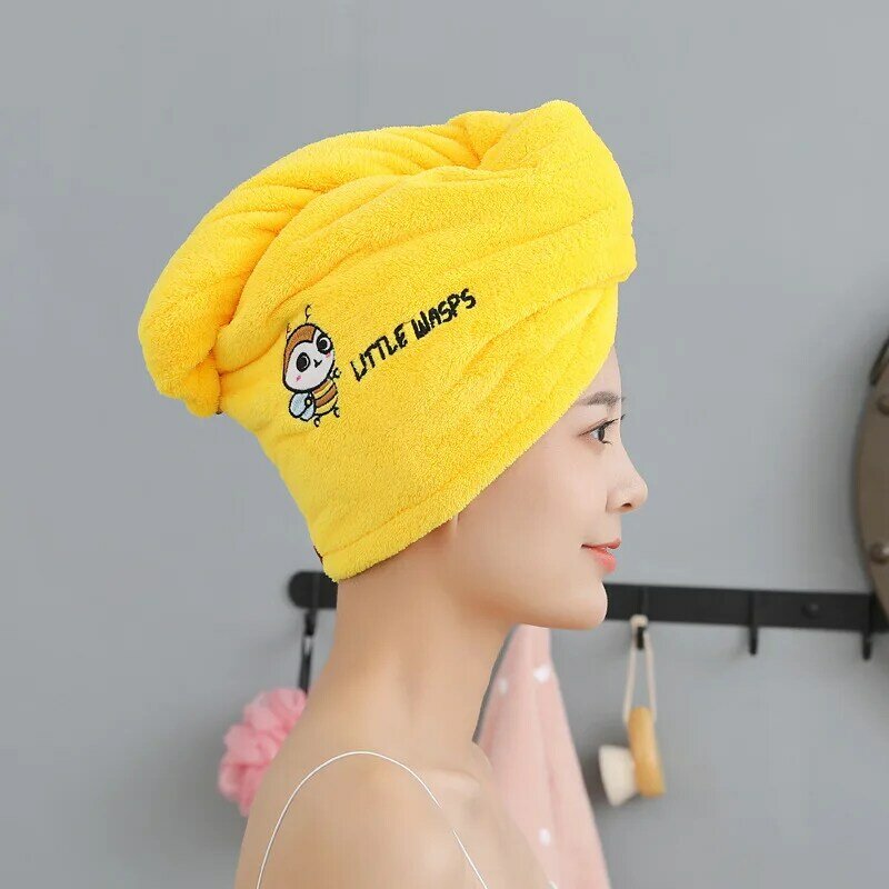 Tampão de banho absorvente bordado animal das mulheres, Coral Fleece cabelo secagem Cap, Toalha grossa, Quick-Dry, Turbante Banheiro, Bonito