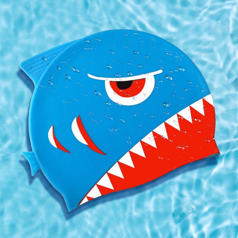 Gorros de natación con dibujos de dinosaurios para niños y niñas, gorro de silicona suave de alta elasticidad, impermeable