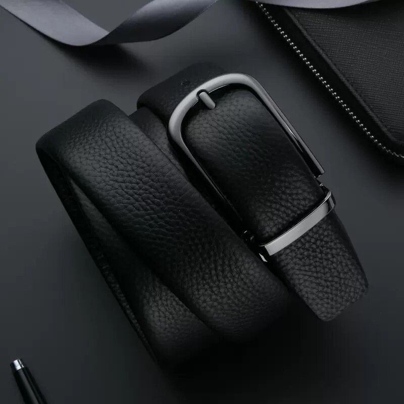Cinturón de cuero de vaca de alta calidad para hombre, edición coreana, informal, de negocios, cuero genuino, diseño de lujo, botón de aguja de Golf, cinturón de camisa, nuevo
