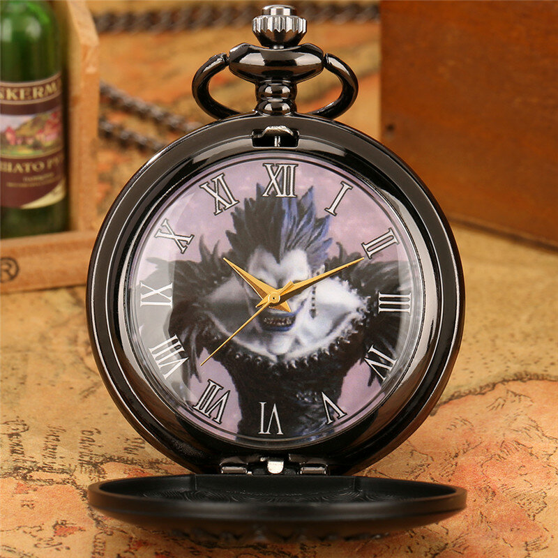 Antique Gothic Grimace Design Roman Number Clock Men Women Quartz Analog Pocket Watch Pendant Necklace Chain Timepiece reloj