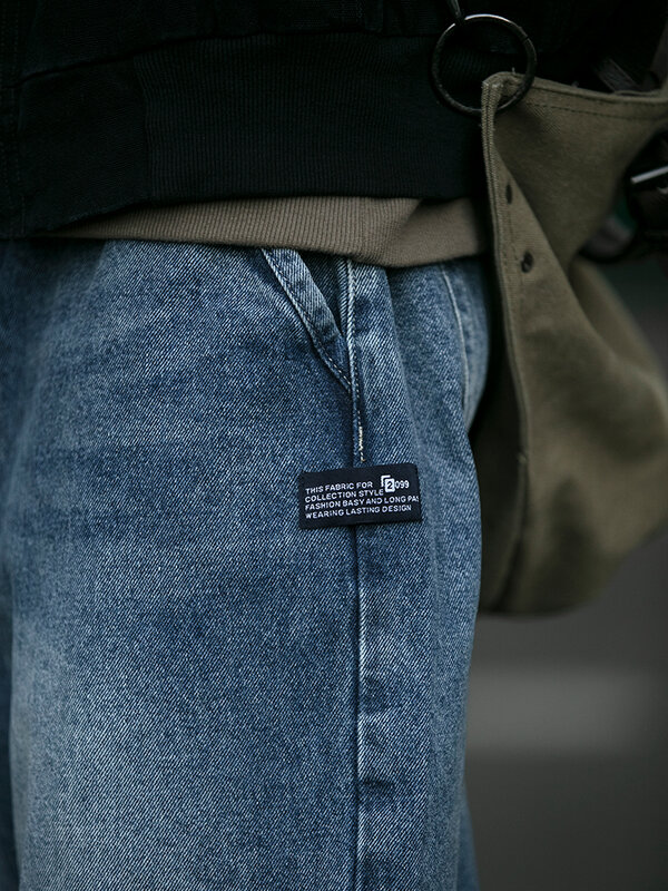 กางเกงยีนส์ขาตรงแนวสตรีทของผู้ชายกางเกงคาร์โก้สไตล์ญี่ปุ่นกางเกงลำลองผ้าเดนิมแบบ MODE Korea
