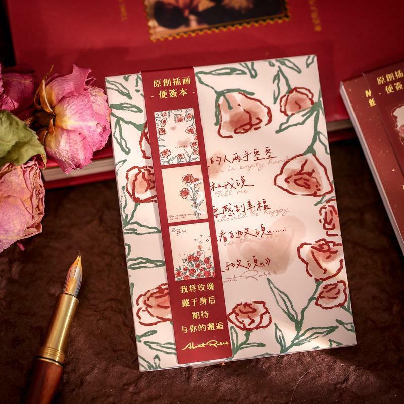 60 lembar Rosette bunga romantis kertas mawar Memo Pad untuk buku tempel DIY bahan dekoratif kolase hadiah Jurnal
