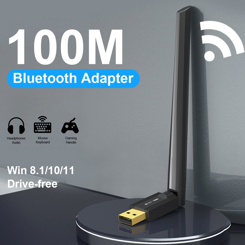 Receptor de áudio sem fio de longo alcance, Adaptador Bluetooth USB, Transmissor Bluetooth 5.1, Dongle para computador e laptop, 100m