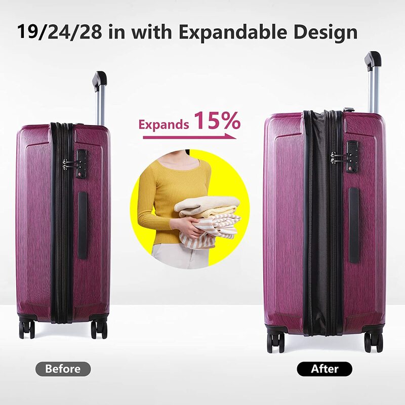 Luggage Set 3 Piece 20/24/28 Front Laptop Pocket&Expandable ABS+PC Lightweight Hardshell Spinner Silent Wheels TSA Lock Red