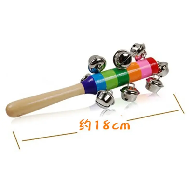 Sonajero de madera para bebé, cascabel de mano de Color arcoíris, 1 piezas, 18cm, juguetes educativos