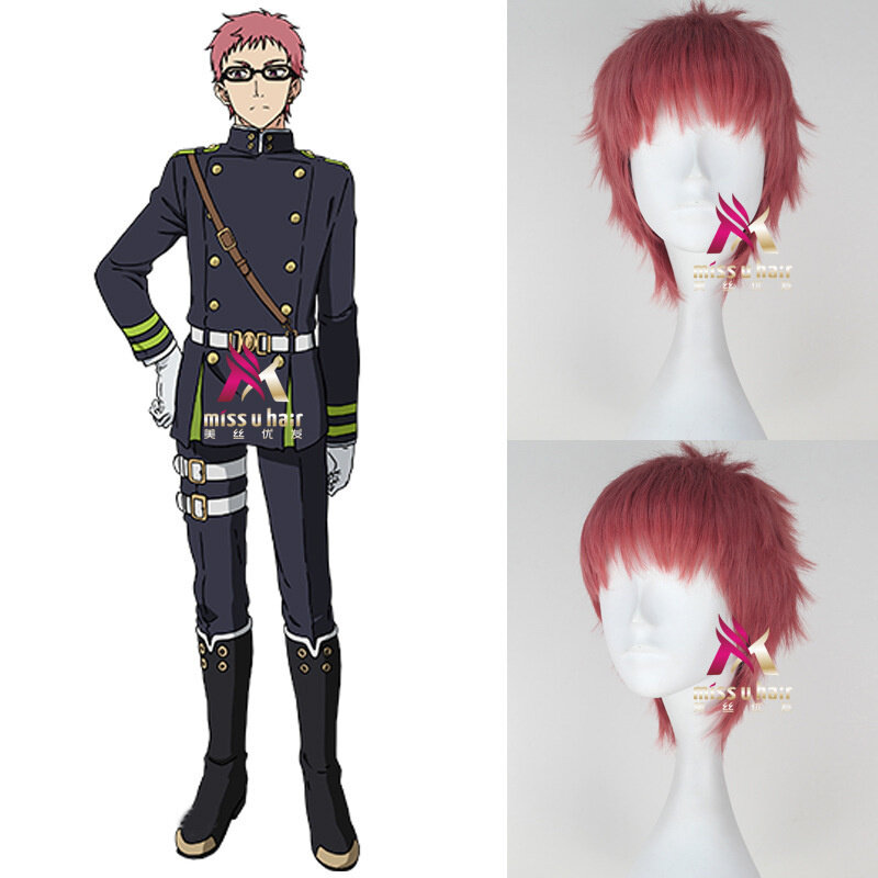 Anime seraph of the end cosplay yoichi saotome shiho kimizuki para hombres cosplay de pelo rojo FIESTA DE Peluca de halloween + gorra de peluca