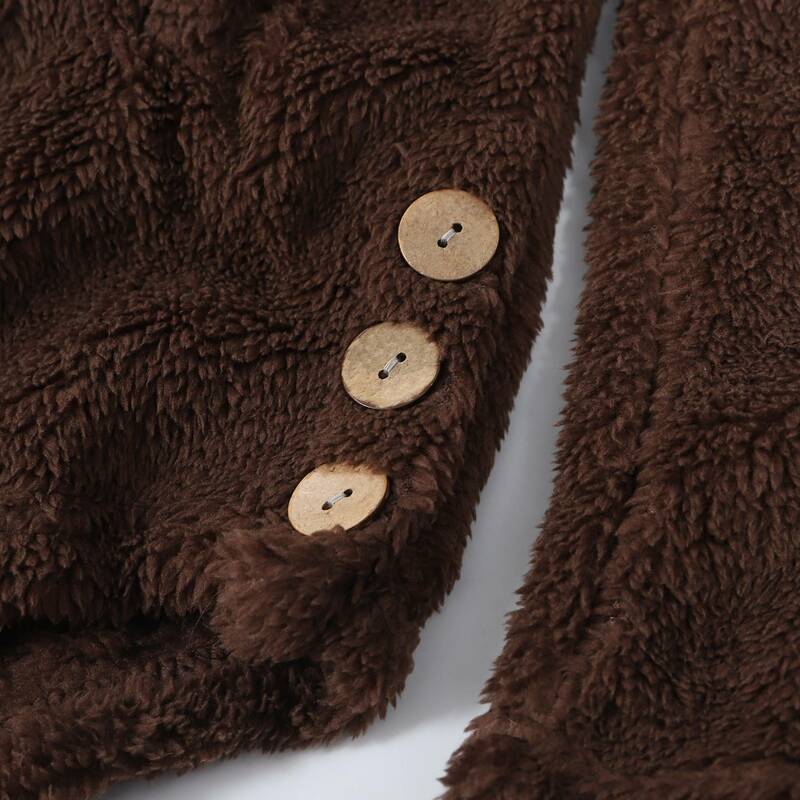 Womens Coat Oversize Size Button Plush Tops Hooded Loose Cardigan Outwear Winter Jacket,Coffee S