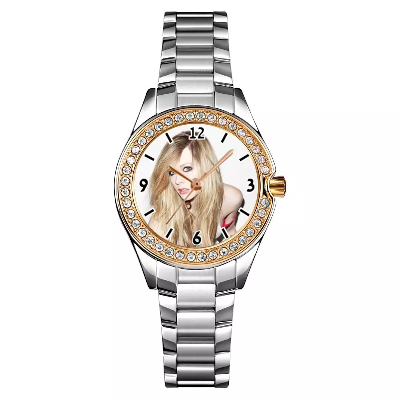 Złote panie dostosowują zegarek fotograficzny kreatywny projekt grawerowania obrazu na tarczy zegarka wyjątkowy prezent dla dziewczynki własne Logo zegar