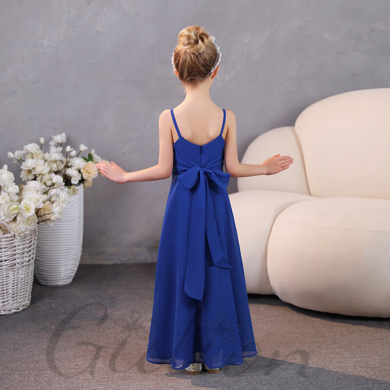 Spaghetti Straps Chiffon Junior Bridesmaid Dress For Kids Pageant Ball Evening-Gown Show Birthday Party Wedding Banquet Prom