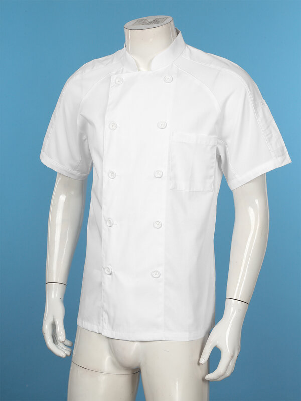 Mens Womens Chef Jackets Stand Collar Raglan Sleeve Chef Coat Breathable Kitchen Work Uniform Tops for Canteen Restaurant Hotel