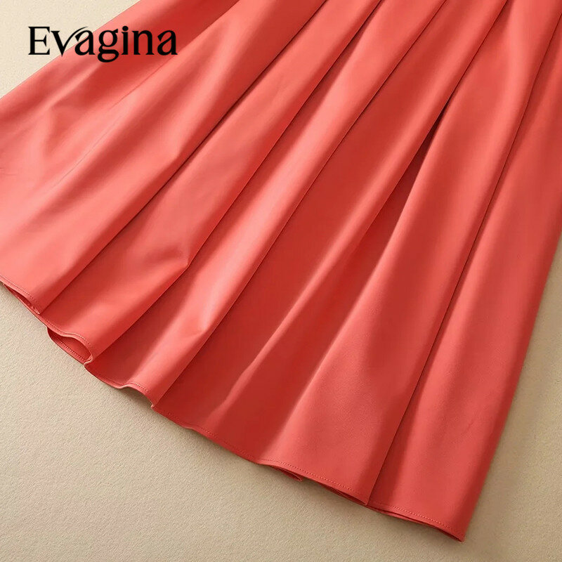 Evagina модный дизайнерский женский весенний Новый лоскутный трикотажный топ со стразами + бальная юбка с высокой талией комплект из 2 предметов 2024