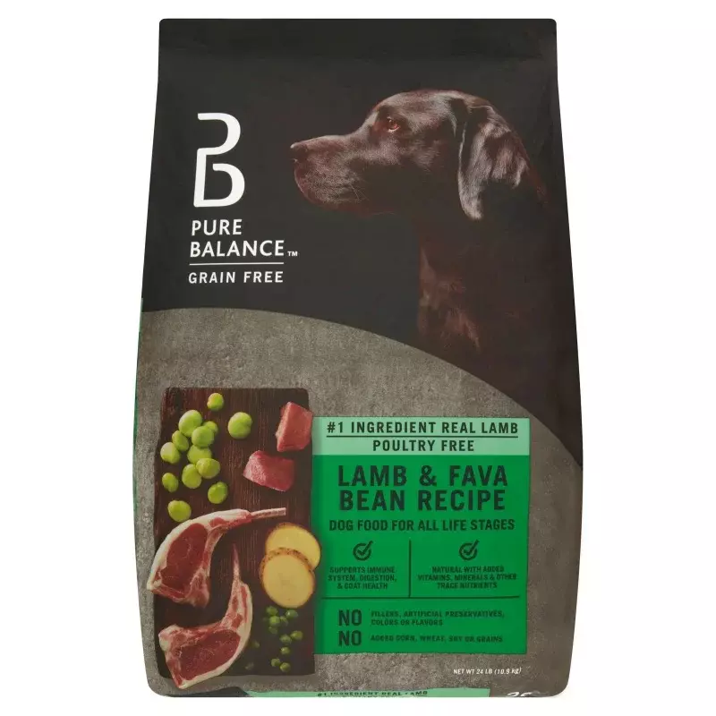 Pure Balance Cordeiro e Fava Feijão Receita, Dry Dog Food, Grain-Free, 24 lbs