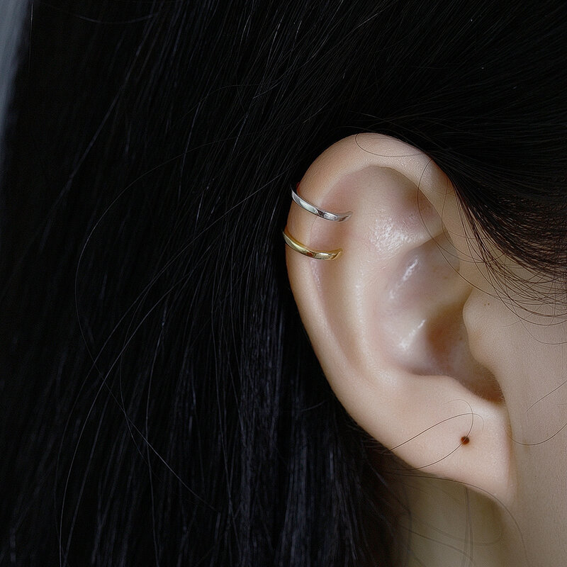 CCFChain YAS-Boucles d'oreilles à clip en argent regardé 925, manchette d'oreille minimaliste, or brillant, couleur argent, européen et américain, sans piercing
