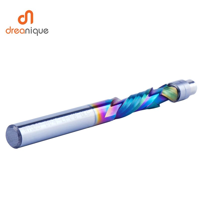 Dreanique-Fresa guiada de rodamiento de carburo sólido, revestimiento DLC, 2 flautas, recorte al ras en espiral, broca recortadora de carpintería de 8MM, 1 unidad