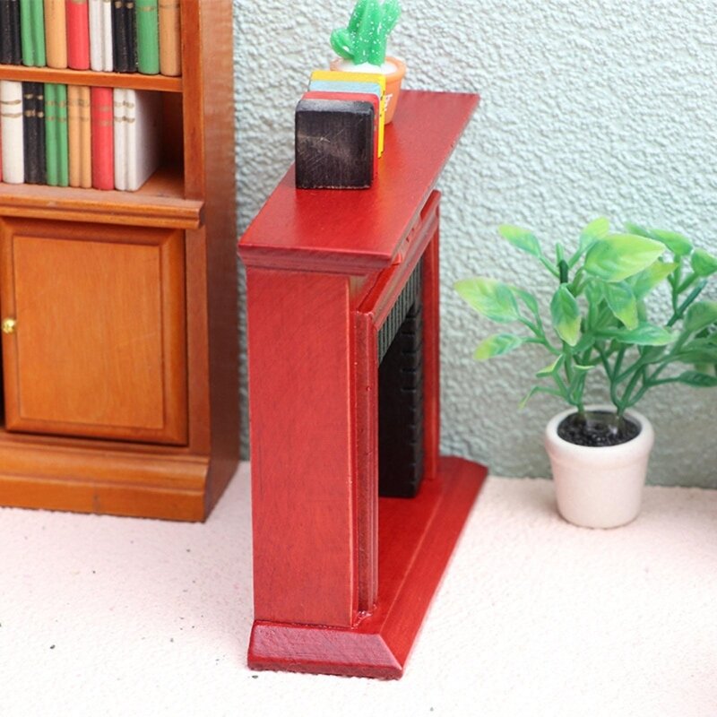 F19F Dollhouse Furniture Wooden- Dollhouse Toy Common Room Mini Fireplace Handmade Craft Fireplace Furniture