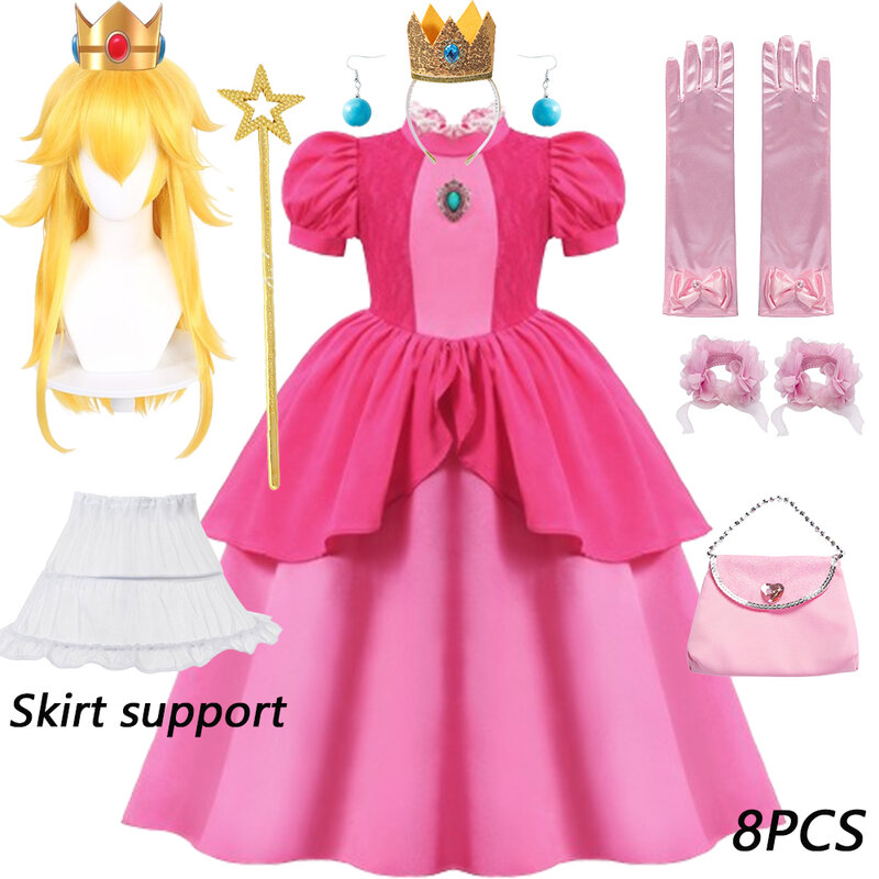 Vestido de princesa melocotón para niñas, disfraz de Cosplay para niños, traje de fiesta de cumpleaños, Carnaval, actuación en escenario, 2024