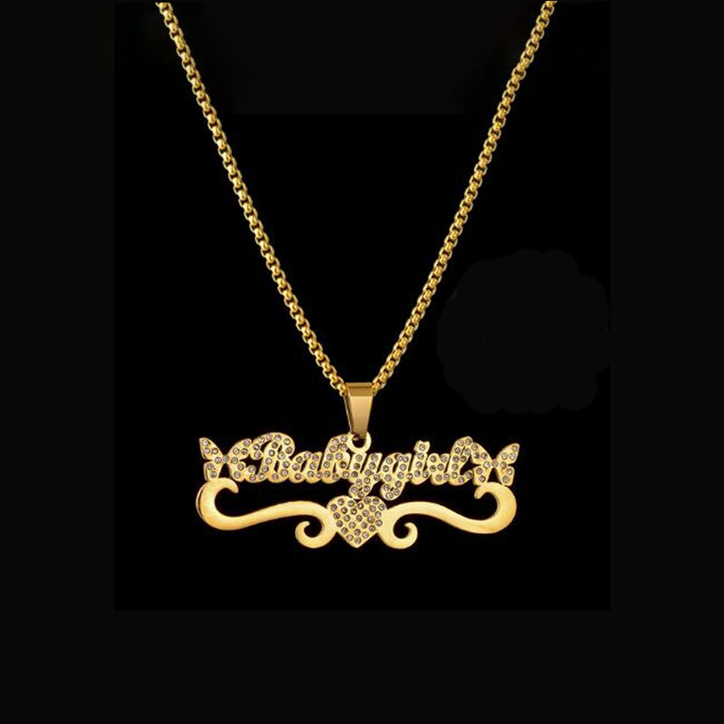 Индивидуальное съемное ожерелье Acheerup для женщин, из нержавеющей стали, с фианитами на заказ, с именем, 4 мм, Бриллиантовое сердце, Ювелирная п...