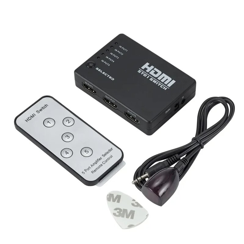 Conmutador compatible con HDMI, 5 puertos, 1080p, adaptador de sélector, hub para HDTV, DVD, caja, 5 en 1, sor