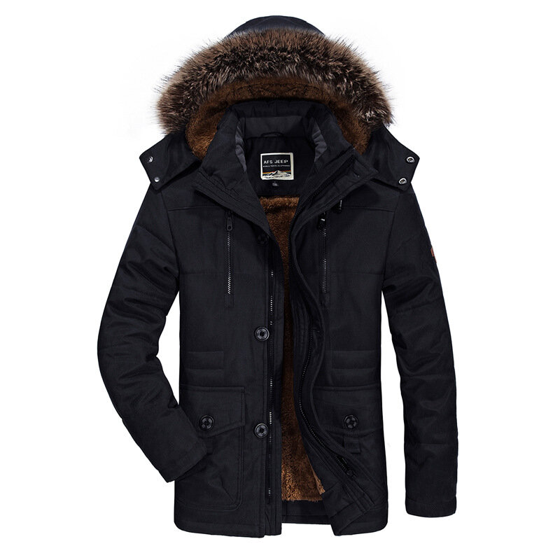 Jaqueta de algodão acolchoada com capuz masculina, corta-vento longo, casaco de parka quente, pele sintética casual, tamanho grande, masculino, inverno