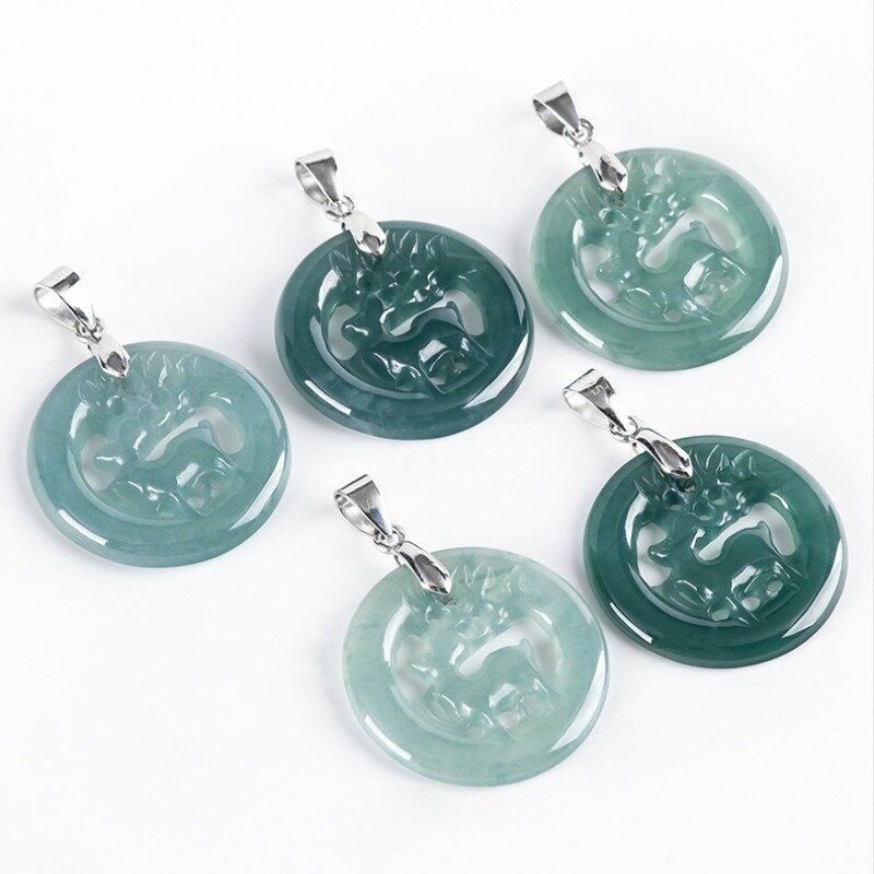 Natuurlijke Burmese Blauwe Smaragd Hert Jade Hanger 925 Zilveren Ketting Gesneden Mode Charme Sieraden Luxe Amulet Geschenken Voor Vrouwen