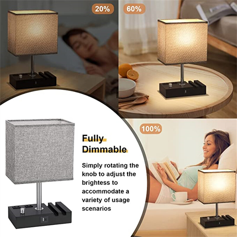 寝室用の完全に調光可能なテーブルランプ,2つの充電コンセント付きの小さなUSBプラグ付きランプ