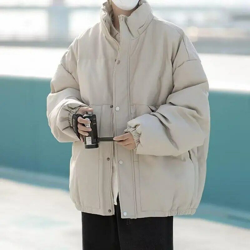 Casaco de algodão de couro PU masculino, casaco de algodão espesso, colarinho solto, inverno quente, novo, 2023