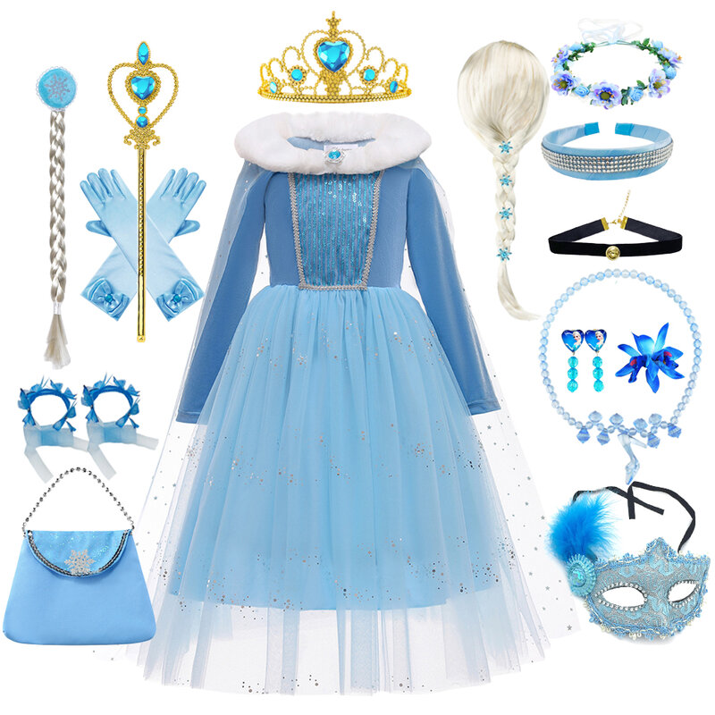 Disney Frozen Elsa Costume For Kids White Sequined Mesh Ball Gown Fancy Birthday Party Dress Girls Carnival Clothing