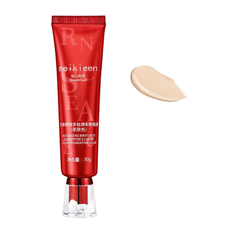 Red Foundation Liquid Ginseng Bird's Nest Polypeptide Concealer Skin Nourishing BB Cream Makeup Cosmetics 2Colors