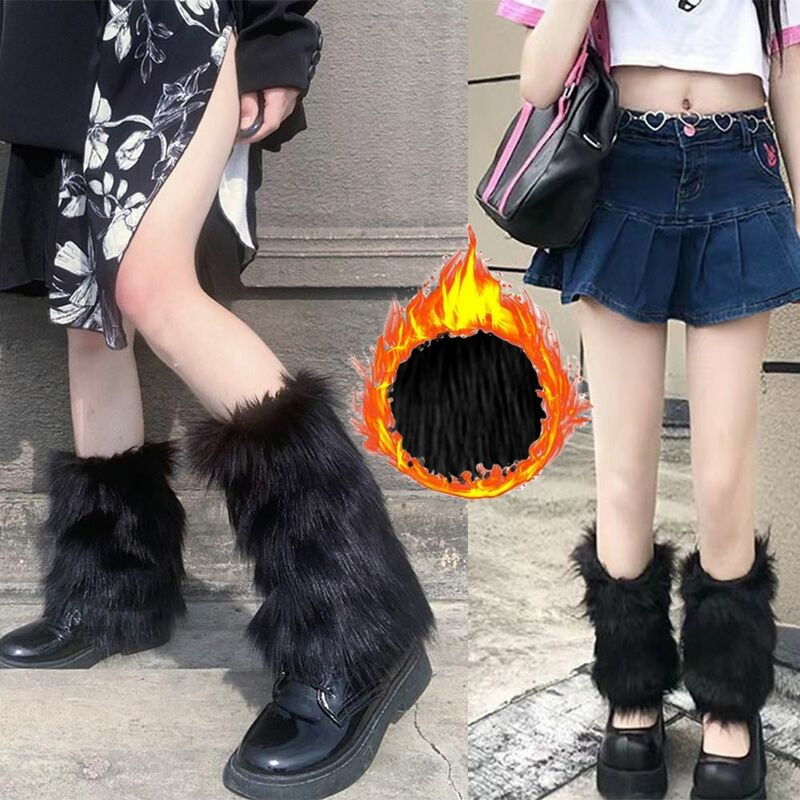 Warm Boot Socks Winter Furry Faux Fur Leg Warmers Soft Knee High Foot Covers Women Girls