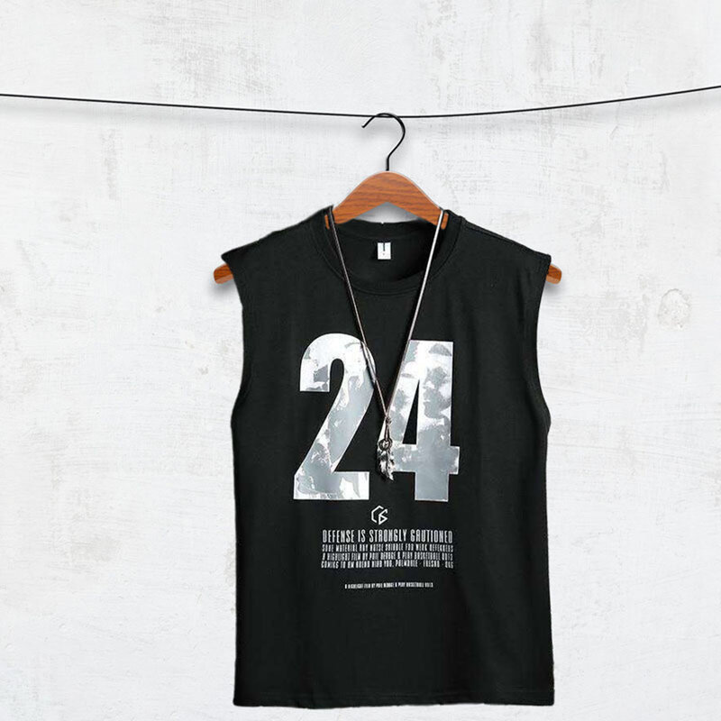 Men Summer Loose Sleeveless T-shirt Soft Material Male Number 24 Sportswear Suitable for Waking Camping Hiking
