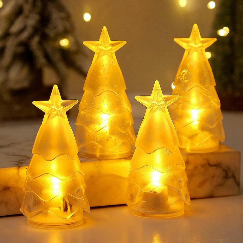 Luz LED de noche para árbol de Navidad, adornos de escritorio, decoración de Navidad, luces de vela electrónicas, lámparas de ambiente para fiesta de año nuevo para el hogar