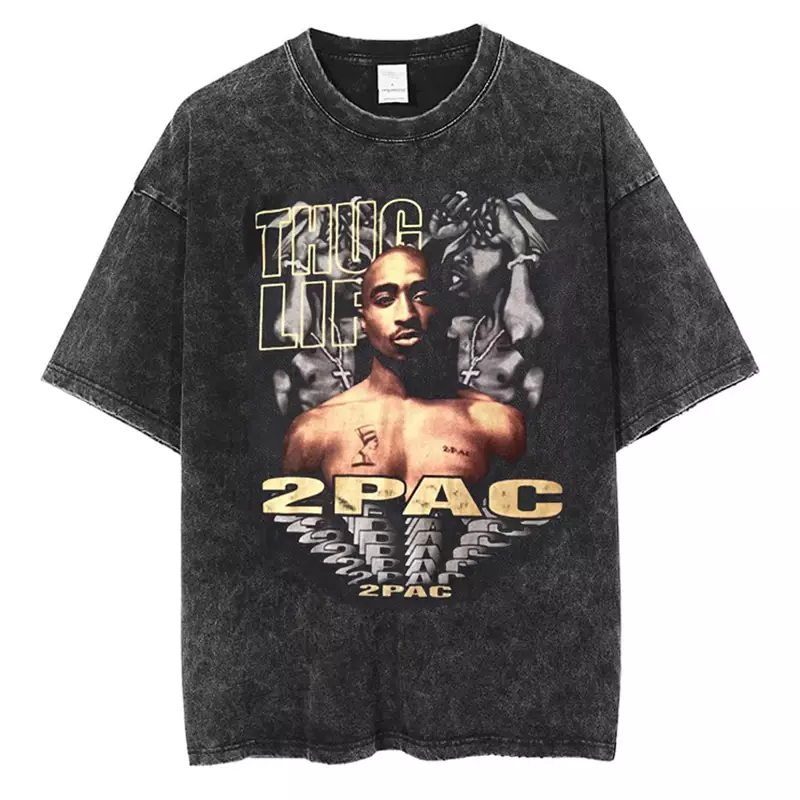 Rapper Tupac 2Pac T-shirt  Hip Hop Men Streetwear Tops Vintage Cotton Washed T Shirts Y2k Harajuku Fashion Oversized Loose Tees