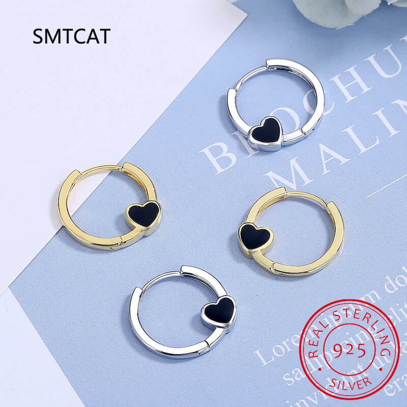 Real 925 Sterling Silver Fashion Sweet Heart Geometric Hoop Earrings for Women Wedding Party Fine Jewelry DS3959