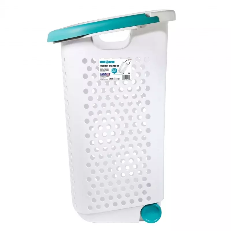 Home Logic 2 gantel Rolling plastik Laundry Hamper dengan-up Handle, putih