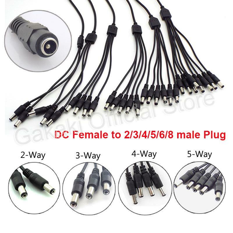 Cable divisor de alimentación de CC para cámara de seguridad CCTV, adaptador de fuente de alimentación de 12V, 2,1x5,5mm, 1 hembra a 2, 3, 4, 5, 8 macho