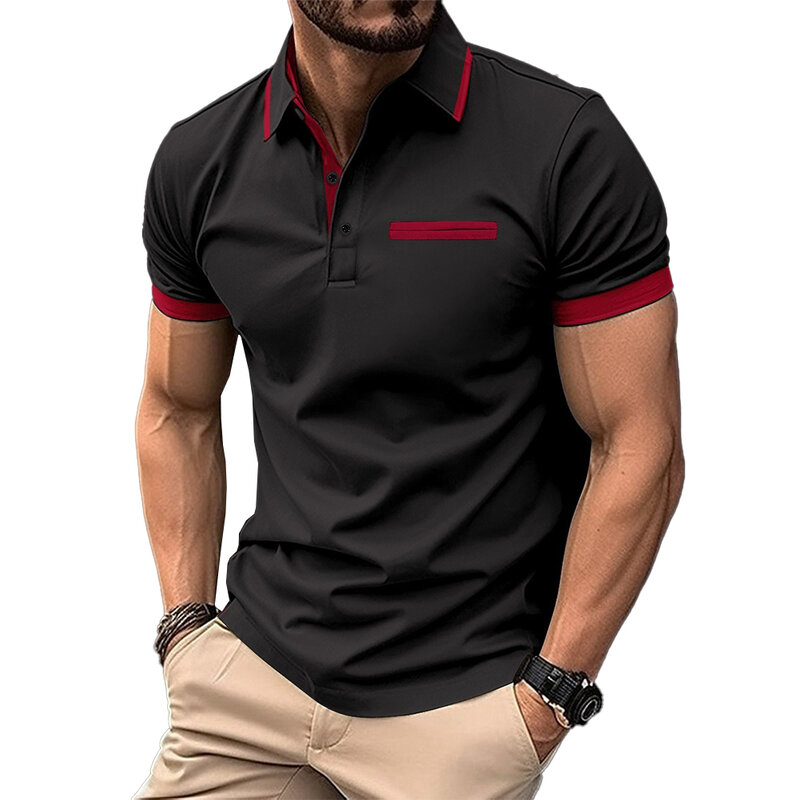 Male T Shirt T Shirt Men Polyester Regular Short Sleeve Slight Stretch Summer T Shirt Turn-Down Collar Fashion