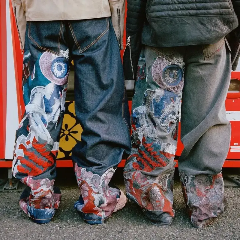 Calças soltas impressas para homens e mulheres, calças de perna larga rasgadas de Harajuku retrô, bordado Hip Hop Rock, jeans Y2K, novo, Harajuku