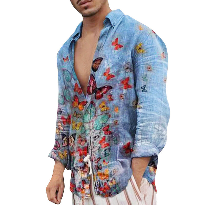 Top a maniche lunghe larghi da uomo eleganti e confortevoli muslim's camicia abbottonata Cardigan con stampa hawaiana per l'uso quotidiano