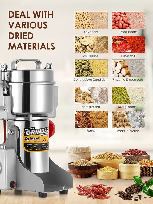 700g Electric Grain Grinder Mill Safety Upgraded 2400W High-speed Spice Herb Grinder Commercial Superfine Grinding Machine