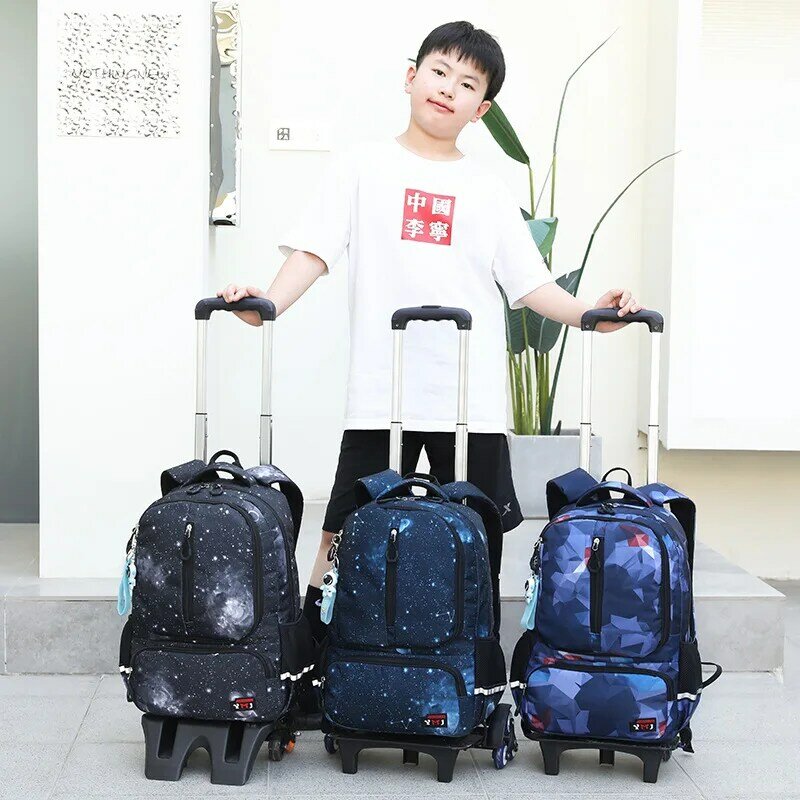 Новый рюкзак на колесиках для мужчин и детей, Большой Вместительный водонепроницаемый рюкзак, звездная фотография